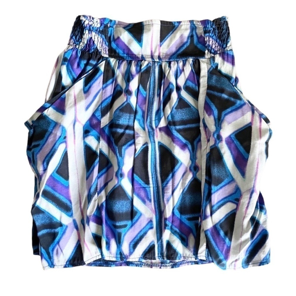 🌺 Topshop Boho Geometric Print High Waist Mini Skirt Blue Diamond Festival Sz 4